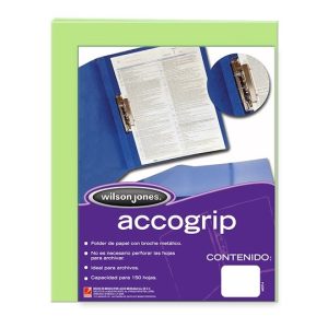 FOLDER ACCOGRIP WILSON JONES T.CARTA CON PALANCA VERDE CLARO PAQ. C/4 PZAS ACCO P0966