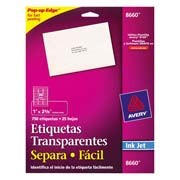 PAQ. ETIQUETAS TRANSPARENTES AVERY 8660