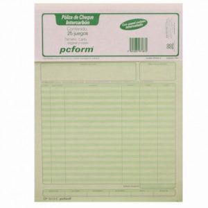 BLOCK POLIZA DE CHEQUE INTERCARBON PCFORM T.CARTA 25 JGS CP-1013-C IRASA