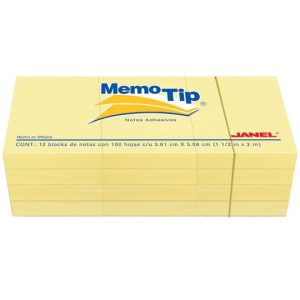 BLOCK  MEMO TIP NOTAS ADHESIVAS 1.5X2″ C/12 PZS JANEL 02204