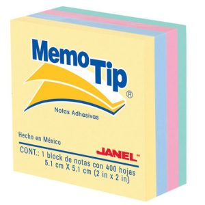 MINI CUBO MEMO TIP NOTAS ADHESIVAS 2X2″ PASTEL C/400 HJS JANEL 0202296